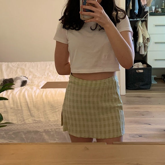 PRINCESS POLLY/MOTEL PLAID GREEN AND WHITE MINI SKIRT - Picture 1 of 7